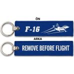 F-16 Savaş Jeti Temalı Mavi Nakışlı Anahtarlık - Remove Before Flight 12X3 cm - 12 x 3 cm