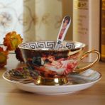 F Avrupa Kraliyet Sarayı Kemik Çini Kahve Seti Lüks Porselen Çay Seti Seramik Çay Fincanları Tabağı Kaşık Drinkware Coffeeware (Yurt Dışından) - 1 Adet - Renkli - 20 ml