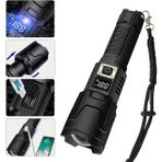 F.B.I F-53 LED El Feneri, Süper Parlak El Fenerleri USB Şarjı 120000LM Geri Çekilebilir Zoom El Flaş Işığı IPX5 Su Geçirmez