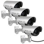 F FINDERS&CO Dış Mekan için Sahte Kameralar, Sahte Kamera CCTV Gözetim Sistemi Gerçekçi Kırmızı Yanıp Sönen Işıklar ve Ev İşletmeleri için Uyarı Çıkartması (4, Gümüş)
