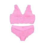 F.K. 410 Kadın Desteksiz Balensiz Dantelli B-Cup Uzun Bralet Takımı Pembe M