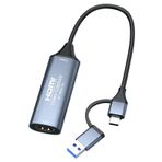 F.QYNing USB 3.0 Video Yakalama Kartı, HDMI'dan USB/Tiple-C HDMI Video Yakalama, 4K 1080P Video Oyunu Akışı Kayıt, Switch/PS4/PS5/Pro Xbox/TV Stick/DSLR Kamera ile Uyumlu