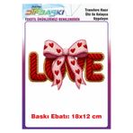 F17 Ajans Örgü Görünümlü Love Yazısı Kalp Ütü ile Yapışan Tişört Tekstil Baskı