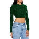 F21 Boncuk Detaylı Crop Kazak - Yeşil - M