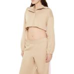 F21 Kapüşonlu Fermuarlı Crop Ceket - Bej