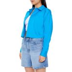 F21 Pamuklu Uzun Kollu Crop Gömlek - Mavi - XS