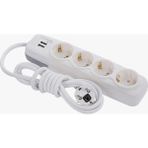 F512C 4'lü 2 Usb'li Grup Priz 5 Metre Uzun Kablolu USB Destekli Priz - Beyaz