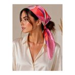 FA LORA TAKI İpek Saten Fular Geometrik Desenli Pembe Kırmızı Renk Geçişli Şık Kadın Fular (70X70)