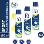 Fa Men Sport Erkek Sprey Deodorant 150 ml x 3 – Turunçgil ve Yeşillik Ferahlığı, 48 Saat Etkili Koruma, Beyaz Leke Karşıtı