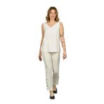 F&A Textile Paçaları Düğmeli Dar Kalıp Keten Pantolon, 38, 8170020246001, Ekru, Kadın