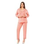 FAAL Kadın Büyük Beden Uzun Kollu Dantel Detaylı Pijama Takımı, Somon, 5XL
