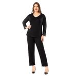 FAAL Kadın Büyük Beden Uzun Kollu Pijama Takımı, Siyah, 4XL