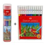 Faber 12'li Teneke Kutu Boya Kalemi + 12 Keçeli Kalem