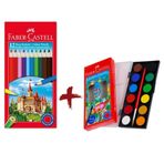 Faber Castell 12 Li Tam Boy Kuru Boya Ve 12 Li Küçük Boy Sulu Boya