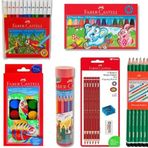 Faber-Castell 12'li Kuruboya + Suluboya + Pastel Boya + Fly Resim Defteri 25 x 35 cm +Fly 6'lı Fırça Seti + Kabı