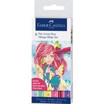 Faber-Castell 167155 - Keçeli kalem Pitt Artist Pen Manga Shôjo, farklı yazı renklerinde fırça uçlu, 6'lı kutu, renkli