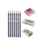 Faber Castell 2B 3B 4B 5B 6B 7B 8B Dereceli Eskiz Karakalem Kalemleri + Hamur Silgi + Metal Kalemtraş ve Dust Free Beyaz Silgi