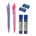 Faber Castell 2'li Mor ve Pembe Tri Click 0.7 mm + 0.7 mm Kalem Ucu + 2 Adet Dust Free Mavi Silgi