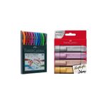 Faber Castell 4'lü Metalik Fosforlu Kalem + 1425 10'lu Tükenmez Kalem Seti