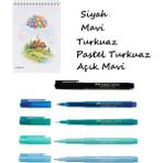Faber-Castell 5 Adet Broadpen O.8mm Tükenmez Kalem ve A6 Bloknot - 5li Okyanustan Renkler