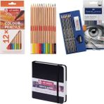Faber-Castell Faber Castel Goldfaber Dereceli Kalem Çizim Seti - Art Creation 12'li Kuru Boya ve Art Creation 12X12 Defter