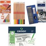 Faber-Castell Faber Castel Goldfaber Dereceli Kalem Çizim Seti - Art Creation 12'li Kuru Boya ve Canson 25X35 Defter