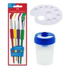 FABER-CASTELL Fırça Seti 4 lü Fırça Temizleme Kabı ve Resim Paleti 1 Adet Faber Castell Fırça Takımı ve Resim Paleti Su Kabı