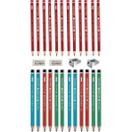 Faber-Castell Kurşun Kalem Mercanlı 12'li + Faber-Castell Kırmızı Kopya Kalemi 12'li Silgi + Kalemtraş