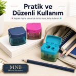 Faber-Castell Mini Box Hazneli Çift Delikli Kalemtraş Seti - 3 Adet Karışık Renkli Avantaj Paketi - Kapaklı ve Şeffaf Tasarım