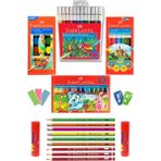 Faber-Castell Okul Seti V2 12 Renk Kuru Boya, 2 Adet Yapıştırıcı, 6 Adet Kurşun Kalem ve Silgiler