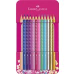 Faber-Castell Parlak Renkler Boya Kalemi, 12 Renk, Metal Kutu, Pembe, Ergonomik Üçgen Gövde, FSC Sertifikalı Ahşap, Işıltılı Renkler, Çevre Dostu Su Bazlı Boya
