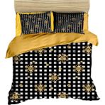Fabeteks Yılbaşı Kar Taneleri Altın Renkli yah Kalın Kareli Dijital Nevrem Takımı - 200 x 220 cm - Siyah