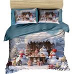 Fabeteks Yılbaşı Kardan Adamlar Masa Etrafında Dijital Nevrem Takımı - 200 x 220 cm - Mavi