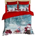 Fabeteks Yılbaşı Kardan Adamlar ve Noel leri Dijital Nevrem Takımı - 200 x 220 cm - Mavi