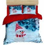 Fabeteks Yılbaşı Manzaralı Kardan Adam Kırmızı Bereli Dijital Nevrem Takımı - 200 x 220 cm - Beyaz