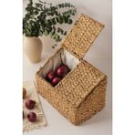 Fabien - 2 Bölmeli Iç Korumalı Hasır Kapaklı Çok Amaçlı Patates ve Soğan Sepeti - Taba - 40x23x25 cm