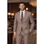 FABIO CASSEL Boldman Luxury %100 Yün Kareli Erkek Takım Elbise – Modern Şık Tasarım - Vizon - 6 Drop - 50