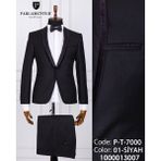Fabio Cassel Erkek Yaka Biyeli Damatlık Slim Fit Takım Elbise - Siyah - 6 Drop - 48