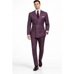 FABIO CASSEL Fabıo Cassel Çizgili Kruvaze Erkek Takım Elbise Slim Fit - Bordo - 6 Drop - 48
