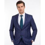 FABIO CASSEL Lacivert Kareli Premium Erkek Takım Elbise – Slim Fit Özel Gün & Davet Takımı - 6 Drop - 50