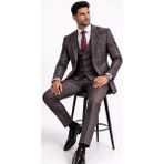 Fabio Cassel Slim Fit Kombinli Mono Yaka Çift Yırtmaçlı Astarlı Takım Elbise Yelekli - Kahverengi - 6 Drop - 48