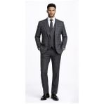 Fabio Cassel Slim Fit Mono Yaka Çift Yırtmaçlı Astarlı Takım Elbise Yelekli - Gri - 6 Drop - 52