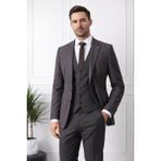 Fabio Cassel Slim Fit Mono Yaka Çift Yırtmaçlı Astarlı Takım Elbise Yelekli - Kahverengi - Gri - 6 Drop - 56