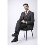 Fabio Cassel Slim Fit Mono Yaka Çift Yırtmaçlı Astarlı Takım Elbise Yelekli - Koyu Gri - 6 Drop - 46
