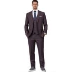 Fabio Cassel Slim Fit Mono Yaka Çift Yırtmaçlı Astarlı Takım Elbise Yelekli - Mürdüm - Siyah - 6 Drop - 52