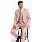 Fabio Cassel Slim Fit Mono Yaka Çift Yırtmaçlı Astarlı Takım Elbise Yelekli - Pudra - 6 Drop - 46