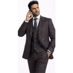 Fabio Cassel Slim Fit Sivri Yaka Çift Yırtmaçlı Astarlı Takım Elbise Yelekli - Kahverengi - 6 Drop - 54