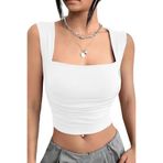 fablair Kare Yaka Büzgü Detaylı Esnek Crop Bluz Beyaz XL