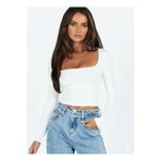 fablair Kare Yaka Uzun Kollu Crop Bluz – Esnek Kumaş, Modern Stil Beyaz M
