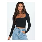 fablair Kare Yaka Uzun Kollu Crop Bluz – Esnek Kumaş, Modern Stil Siyah XS